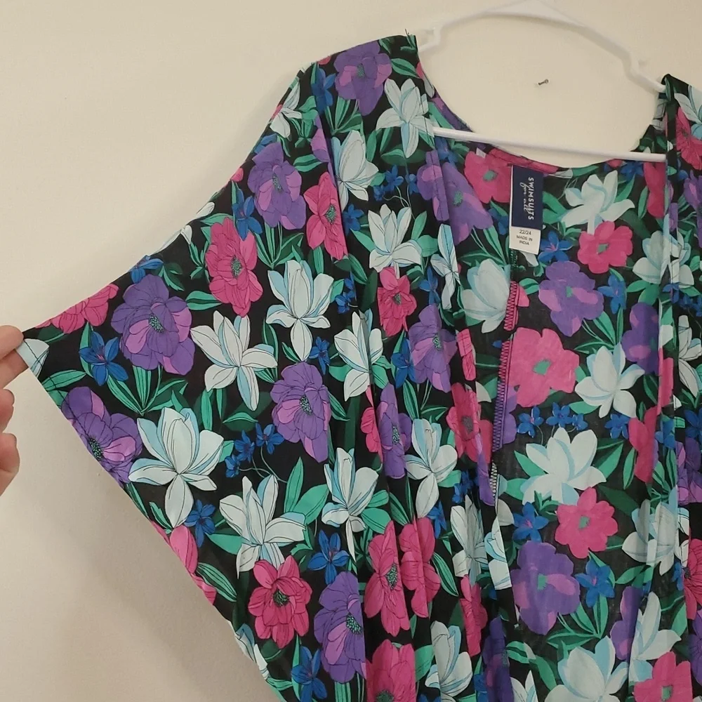 Swimsuits For All Chloe Tie-Front Swim Cover Up Duster Size 22/24 Floral Belted